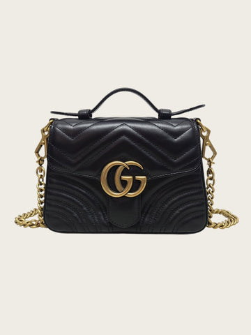 GUCCI Schwarze GG Marmont Matelassé Top Handle Mini Tasche 158677749 [P]
