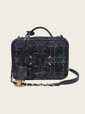 CHANEL Navy Tweed Pythonleder Kosmetik Top Handle Vanity Medium 158677758 [P]