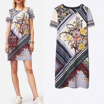 TORY BURCH Blumenmuster Baumwoll Kurzarmkleid 76409 400 158680566 [P]
