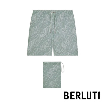 BERLUTI スクリートパターン スイムショーツ ビーチウェア グリーン 100％正規品 150655553 [P]
