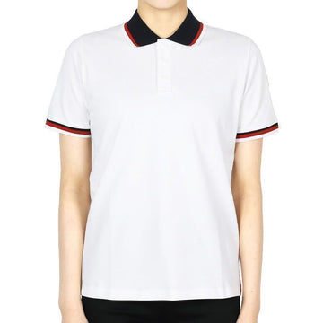 Moncler Kids Woven Patch Contrast Polo Short Sleeve (Ivory) 8A00002 89ALK 034 12,14A (Adult fit available) 128666675 [P]