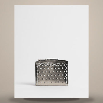 DIOR Dahlia Geldbörse aus schwarzem Kalbsleder und weißem, geprägtem Polka-Dots-Druck 158713466 [P]