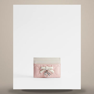 Dior Lady Frisia Card Wallet Two Tone Suede Pink & Latte Cannage Lambskin S2604PUQC_M19I 158713483 [P]