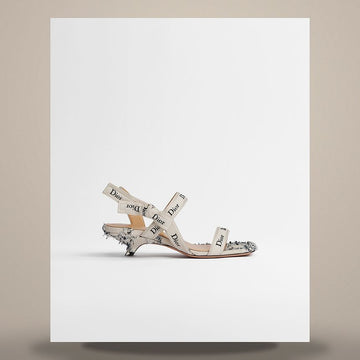 DIOR ストラップヒールサンダル ホワイト & ブルー カナージュ コットン ブークレ KDO537DNF_S33U 158713494 [P]