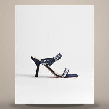 Dior Strap Heel Sandals Blue Oblique Embroidered Cotton & White Lace KDO786OCT_S32N 158713503 [P]