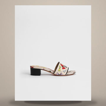 DIOR Riviera Dway Hill Slide Weiß Baumwolle & Mehrfarbige Schleife Motiv Stickerei KCO611BOW_S43L 158713511 [P]