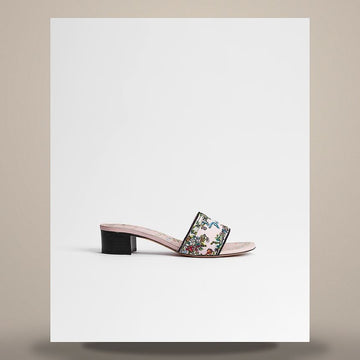 DIOR Riviera Dway Heels Slipper Rose Tendre Baumwolle & Multi-Farben Arabesque Motiv Stickerei KCO611BRN_S28Z 158713512 [P]