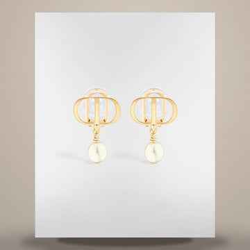 Dior Petit CD Clip Earrings Gold Finish Metal & White Resin Pearl 158713523 [P]