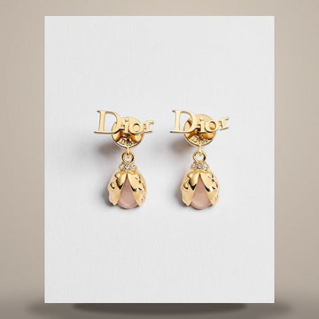 DIOR レディバグイヤリング ゴールドフィニッシュメタル、クリスタル、ピンクグラス E4668WOMVE_D304 158713531 [P]