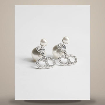 Dior Tribal Earrings Silver Finish Metal, White Resin Pearl, Crystal 158713539 [P]