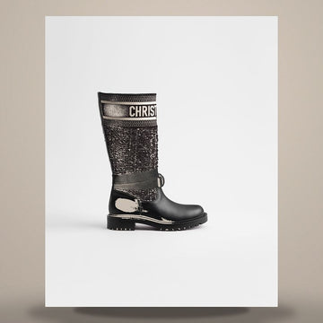 Dior D-Major Boots Black & White Cannage Tweed, Black Calfskin 158713551 [P]