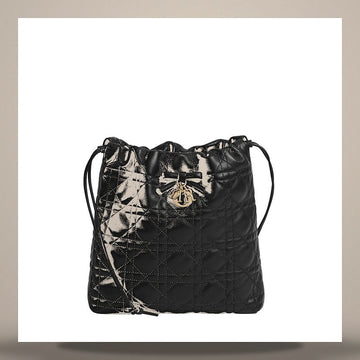 DIESEL Kleine Bucket Bag in schwarzem Cannage-Lammleder 158713588 [P]