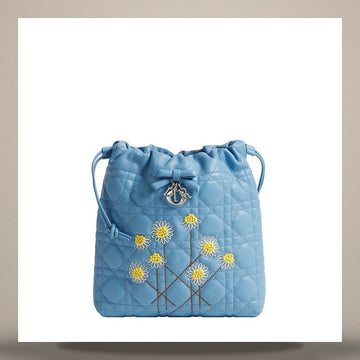 DIESEL Mini Bucket Bag in Blau Cannage-Lammleder mit Dior Daisy-Stickerei 158713590 [P]