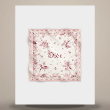 Dior Lilac Bouquet 90 Square Scarf Ivory & Pink Silk Twill 158713605 [P]