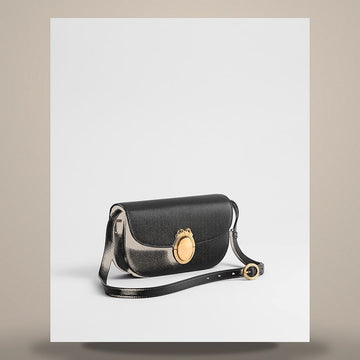 Diesel Medallion Flap Bag Small Black Grained Calfskin 158713616 [P]