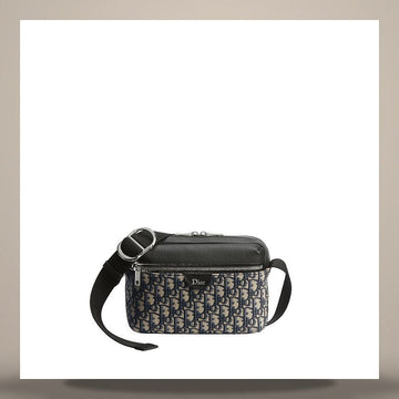 Diesel Rider Zipper Strap Bag Beige & Black Dior Oblique Jacquard, Black Grained Calfskin 1DBPO488YUS_H27E 158713626 [P]
