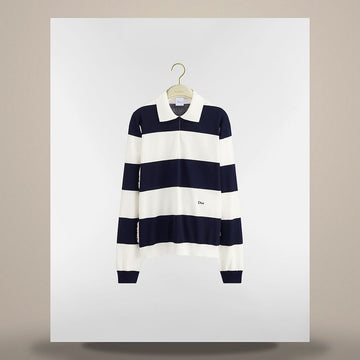 DIOR Langarm-Polo-Shirt Navyblau & Weiß aus Baumwollstrick 158713637 [P]