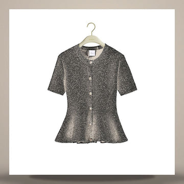 Dior Short Sleeve Peplum Cardigan Black Technical Knit & Silver Tone Sequin 158713645 [P]