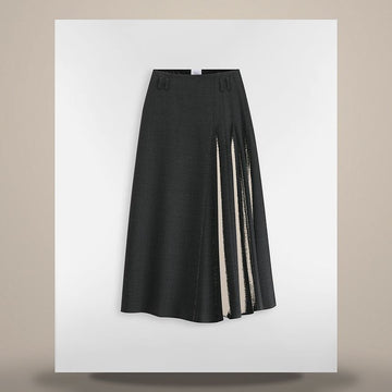 DIOR フレアミディスカート グレー プリンスオブウェールズ バージンウール 641J03A1563_X9390 158713646 [P]