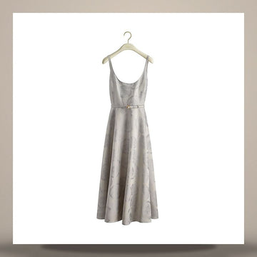 DIOR Gürtel Midi Kleid Grau Anemone Seide Wolle Jacquard 158713648 [P]