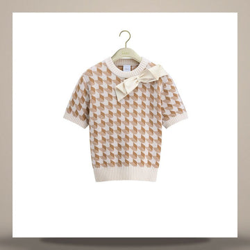 DIOR 半袖セーター エクリュ & オレンジ グラフィック モチーフ ウール カシミア ブレンド ジャカード 158713650 [P]
