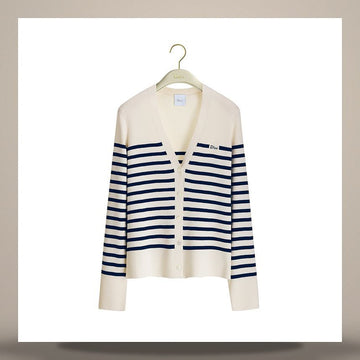 DIOR Mariniere Cardigan Ecru & Navy Blauer Seidenbaumwollstrick 644G01A6870_X0883 158713653 [P]