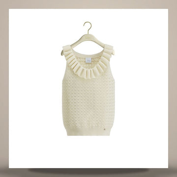 Dior Riviera Fitted Sweater Vest Ecru Cotton Crochet 644T02A7909_X0400 158713654 [P]