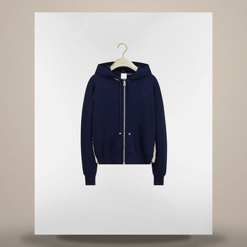 Dior Hooded Zip Cardigan Navy Blue Virgin Wool Blend Knit 158713657 [P]