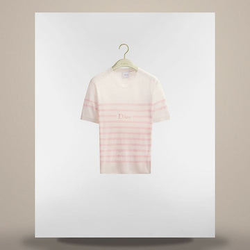 DIOR Linen Cashmere Silk Knit Pullover in Weiß & Pink gestreift 158713660 [P]