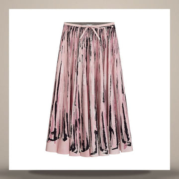 DIOR Midikleid mit Glockenrock aus Baumwoll-Voile in Pink und schwarzem Batik-Muster 158713662 [P]