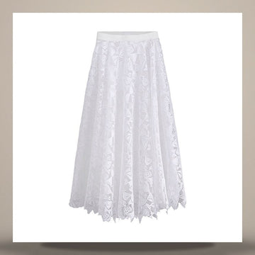 Dior Riviera Flare Midi Skirt White Bow Cotton Blend Lace 158713664 [P]