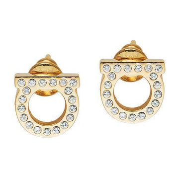 Salvatore Ferragamo Gancini Crystal Earrings 76-0123 GOLD 696576 30123308 [P]