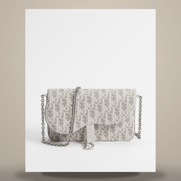 DIOR Saddle Chain Pouch Medium Latte & Grau Oblique Jacquard 158715047 [P]