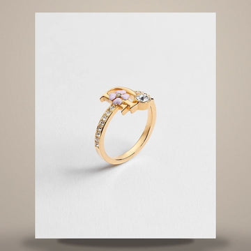 DIOR プレステージ クローバー リング ゴールドフィニッシュ メタル、クリスタル、ピンクラッカー R3480WOMLQ_D216 158727178 [P]