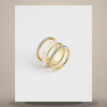 DIOR Ring Set mit goldfarbigem Finish aus Metall & silberfarbenem Kristall, weißer Lack R1256ODELQ_D03S 158727207 [P]