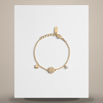 DIOR CD Disco Armband mit goldenem Finish, weißem Harzperle, Kristall 158727229 [P]