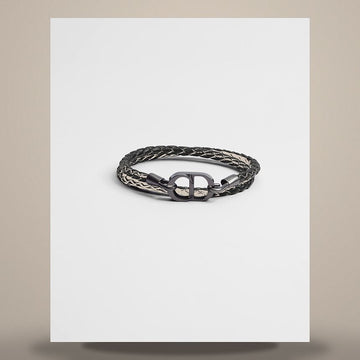 Dior CD Icon Braid Leather Double Bracelet Black Lambskin & Ruthenium Finish Brass B1973HOMLE_D801 158727242 [P]