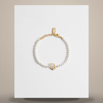 Dior Precious Clover Bracelet Gold Finish Metal, White Resin Pearl, Crystal, Pink Lacquer B3553WOMLQ_D216 158727269 [P]