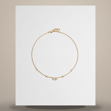 Dior Clair D Lune Necklace Gold Finish Metal & White Resin Pearl, Sparkling Crystal 158728113 [P]