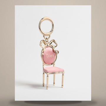 DIOR Iconic Bag Charm Gold Finish Metal & Pink Satin Style Fabric 158730557 [P]