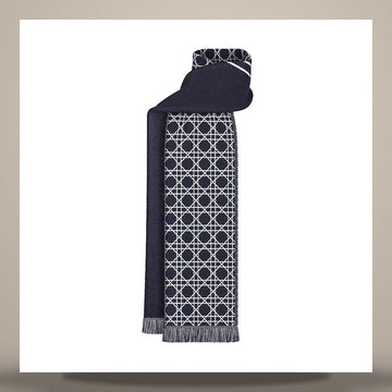 Dior Striped Cannage Scarf Navy Blue & Gray, White Wool 44E0001A0981_C588 158730612 [P]