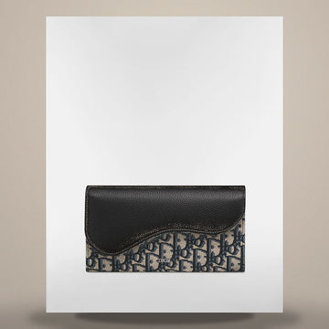 Dior Saddle Flap Long Wallet Beige & Black Oblique Jacquard, Black Grained Calfskin 2ADBC321YKS_H27E 158730617 [P]