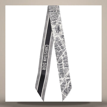 Dior Plan de Paris Scarf White & Black Silk Twill 32PAR106I600_C080 158730630 [P]