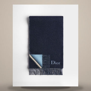Dior Reversible Scarf Navy Blue & Blue Wool Cashmere 158730641 [P]