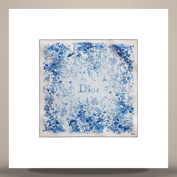 DIOR Floral Garden 90 Quadrat Schal aus Twill in Weiß und Blau 158730652 [P]