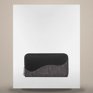 Dior Saddle Zip Long Wallet Black Grain Calfskin & Black Jacquard Marquetry 2ADBC315YKS_H03E 158730653 [P]