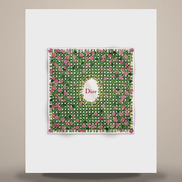 DIOR Riviera Cannage Garten 90 Quadrat Schal Grün & Pink Seide Twill 158730657 [P]