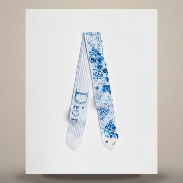 DIOR Riviera Tüll de Jouy Floral Garden Maxi Scarf Weiß & Blau Seidentwill 158730658 [P]