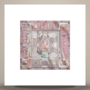 DIOR Inside Avenue 90 Square Scarf Pink Multi Color Silk Twill 158730662 [P]