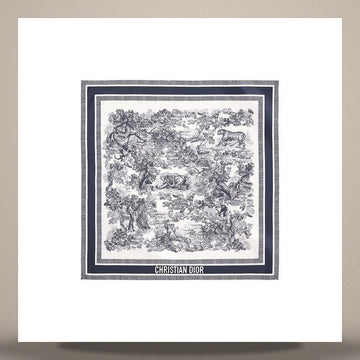 Dior Toile de Jouy Sauvage 90 Square Scarf Ivory & Navy Blue Silk Twill 158730690 [P]